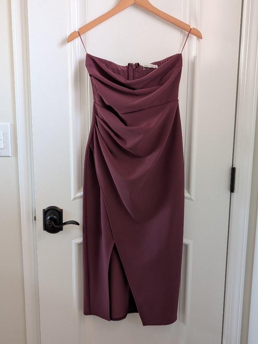 Abercrombie & Fitch Strapless Crepe Midi Dress in Purple